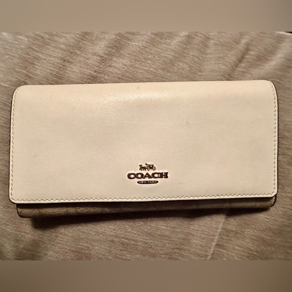Coach large wallet. Cream and beige. In good condition.